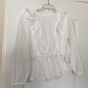 Textile White Embroidered Long Sleeve Top